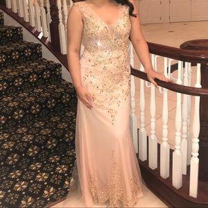 Long champagne pink A-line dress